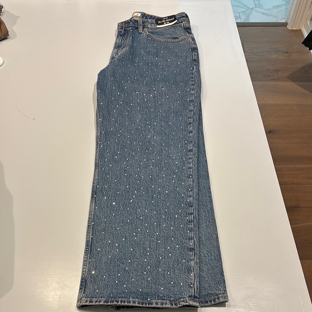 Blue Denim Jeans with Rhinestone Accents